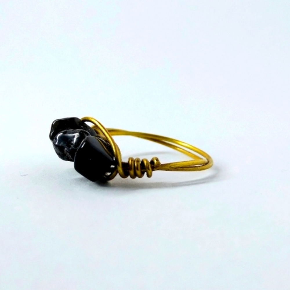 Beautiful Black Gem Handmade Golden Ring Size 6.5